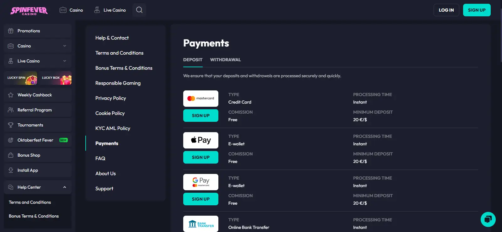 SpinFever Payment Methods Australia – Deposits, Cards and Crypto