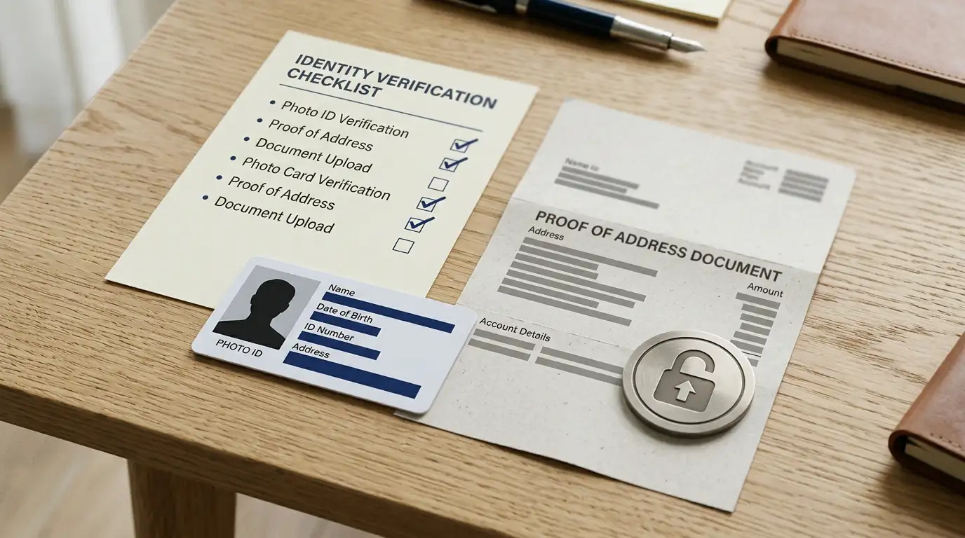 Generic identity verification checklist with personal details redacted